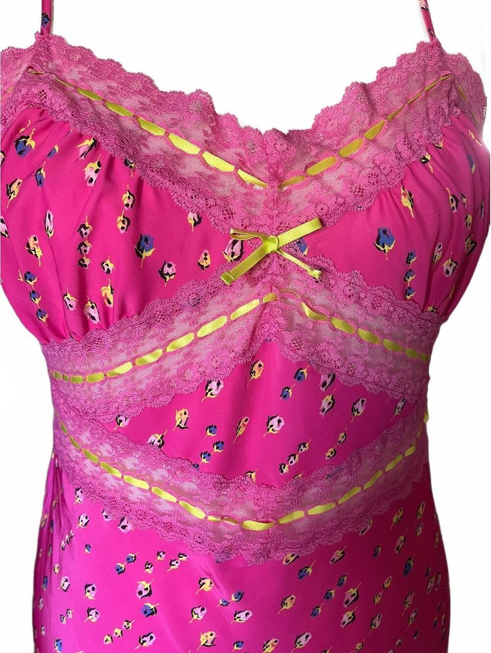 Betsey Johnson Pink Floral Lace Trim Midi Dress XL - Picture 3 of 5